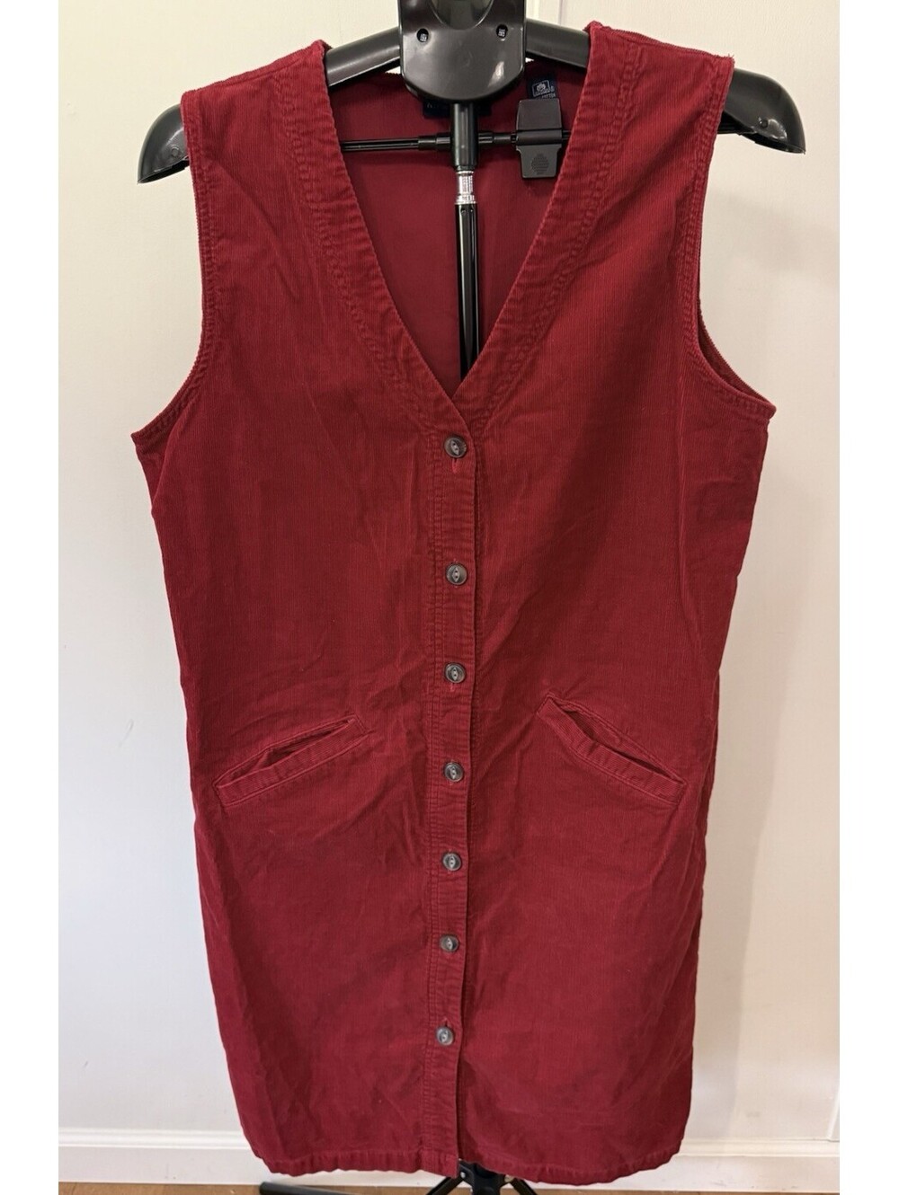 Karen Scott Women’s Red Corduroy Vest Dress Medium Sleeveless V-Neck Button Up